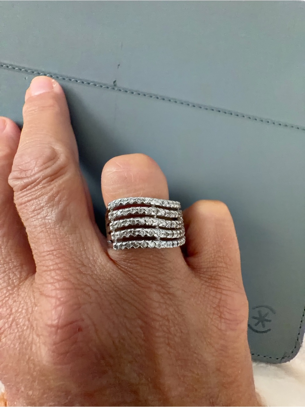 Silver Multi-Row Pavé Stackable Ring - Women Jewelry-Sterling Silver-Size 7